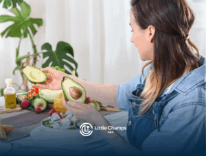 A woman with autism holding an avocado