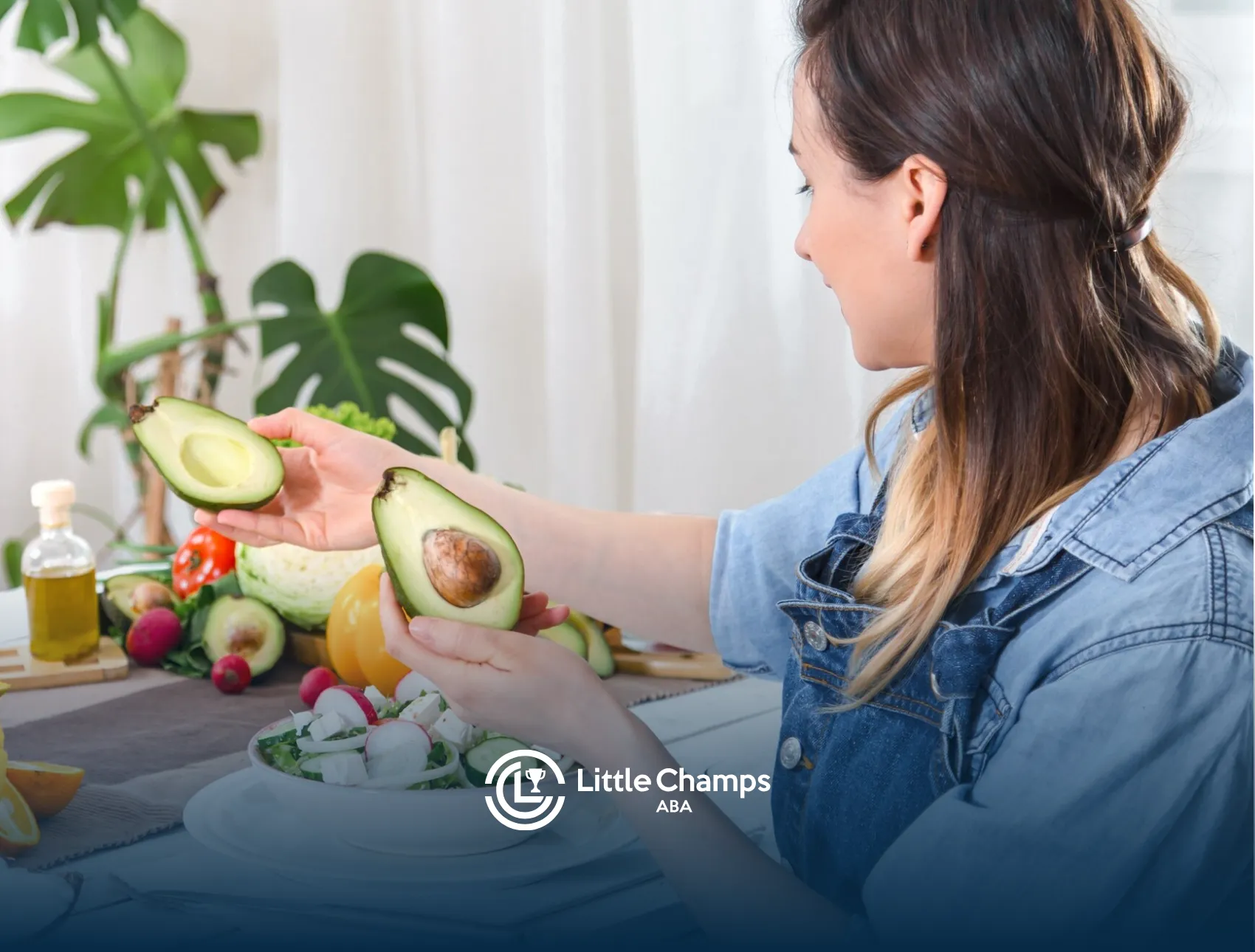 A woman with autism holding an avocado