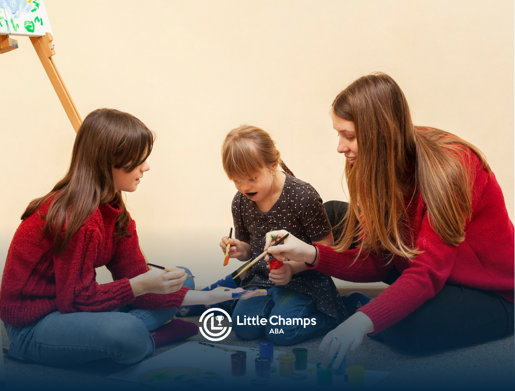 Children with autism are socializing together with their ABA therapist during ABA therapy