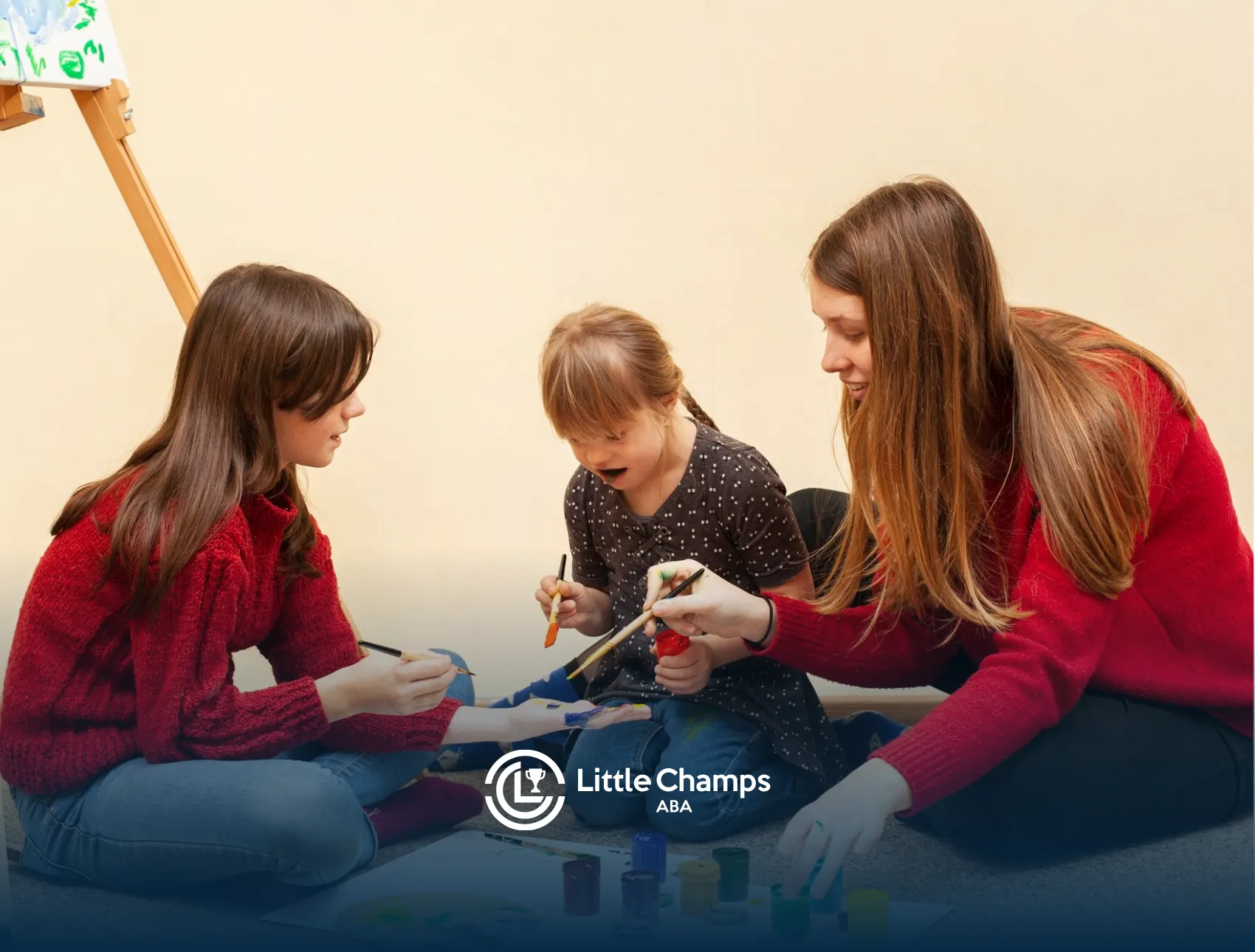 Children with autism are socializing together with their ABA therapist during ABA therapy