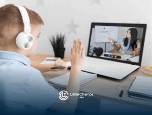 A kid talking to his therapist during telehealth ABA therapy