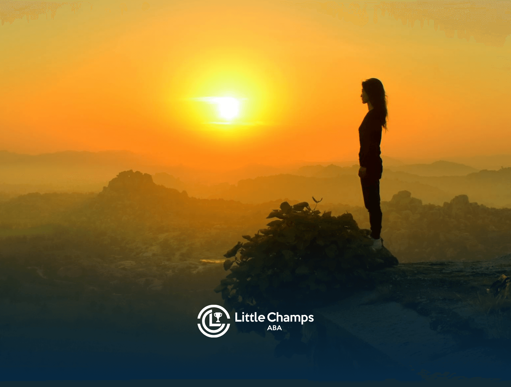An autistic person standing on a cliff, gazing at the sunset over mountains and a vast landscape in Colorado.
