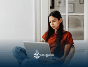 Autistic teen girl trying the online autism test at home in CO and cross-checking the symptoms she's experiencing.