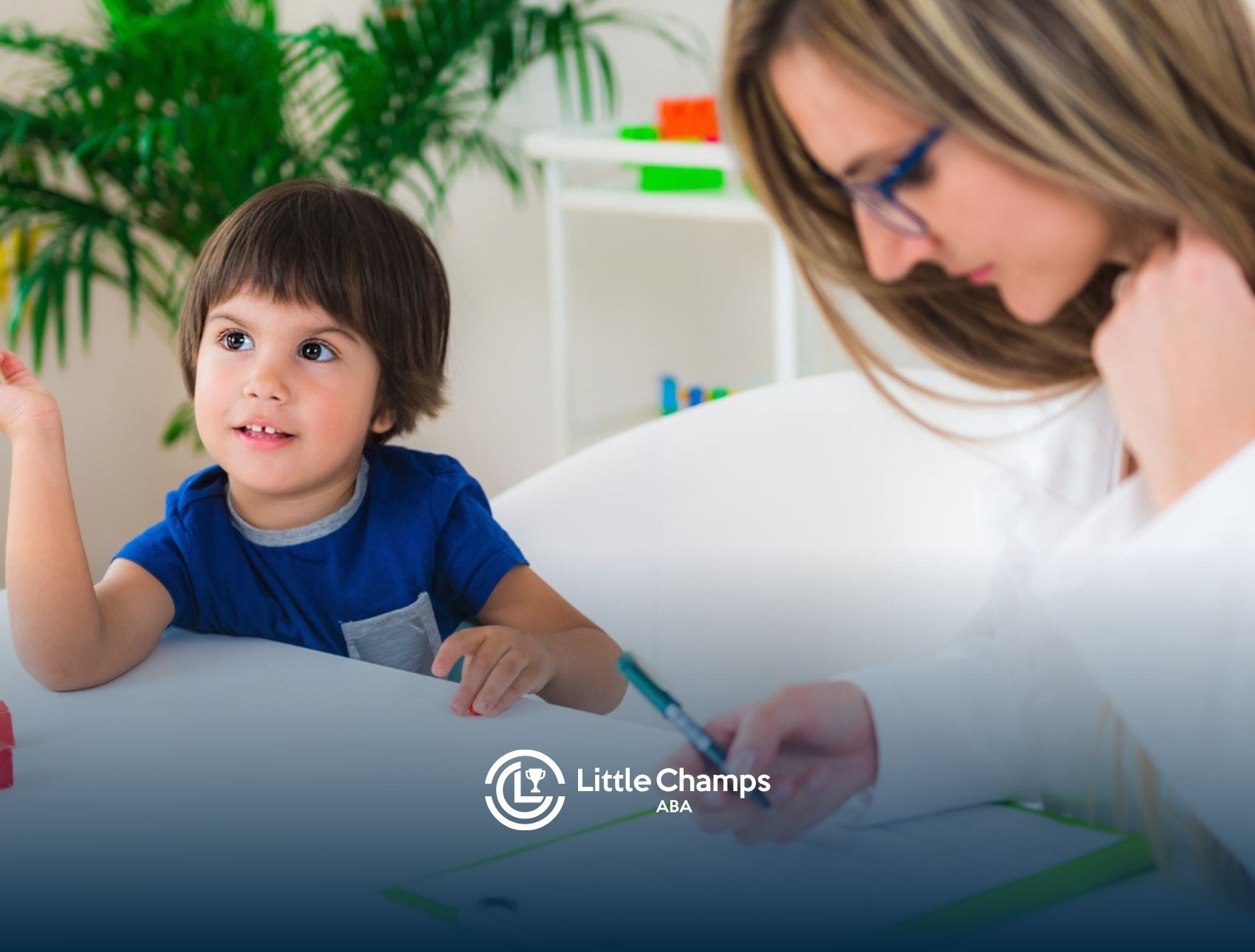 Child participating in an ABA therapy session with a clinician.
