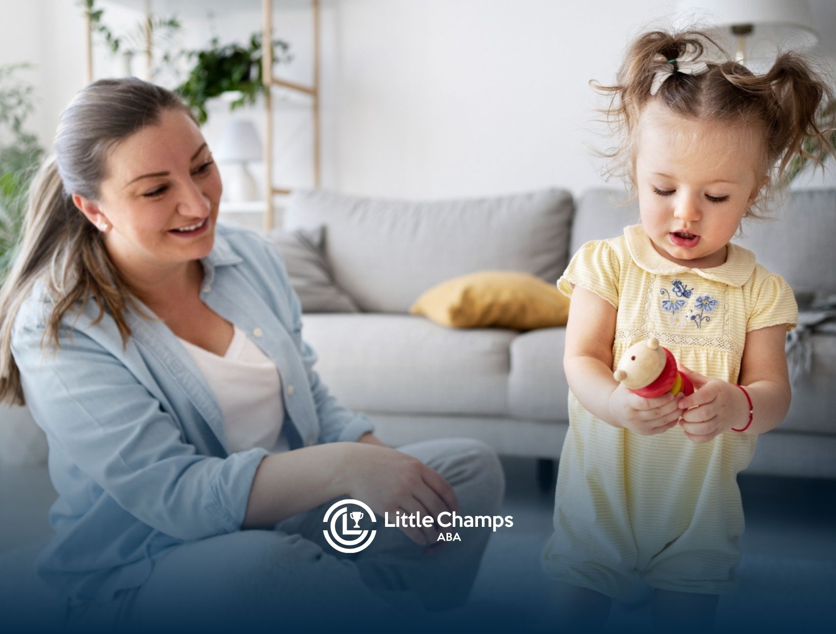 Young child practicing play skills with a therapist during ABA therapy to support generalization.